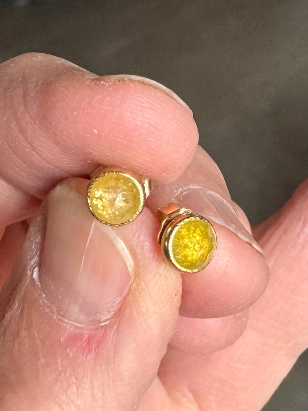Rose Cut fancy yellow diamond studs 18k gold settings
